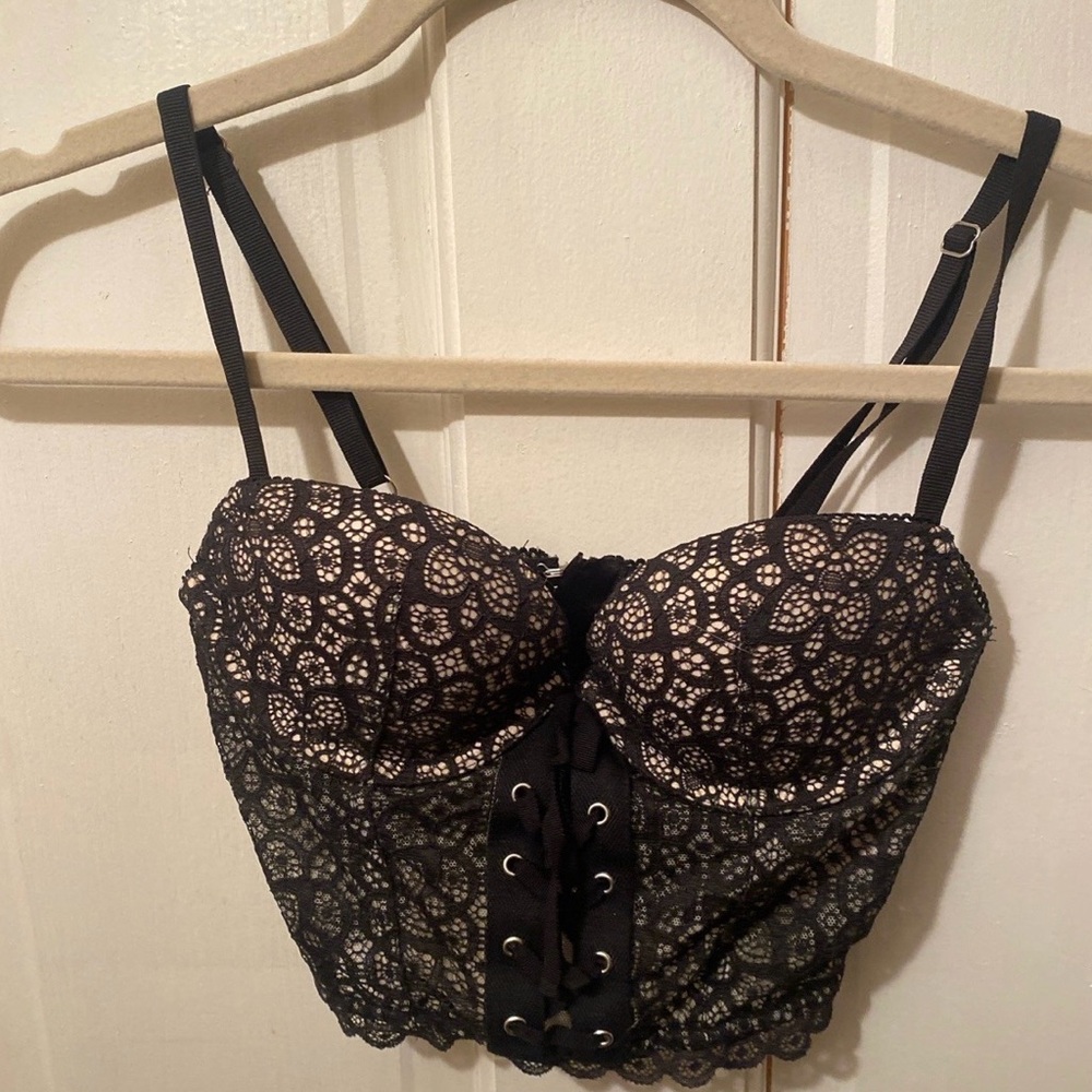 Victoria's Secret Black Lace Bustier with Front Lace-Up